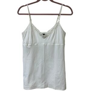 American Eagle Women Large White Lace Babydoll Beaded Cami Tank Top Y2K Preppy